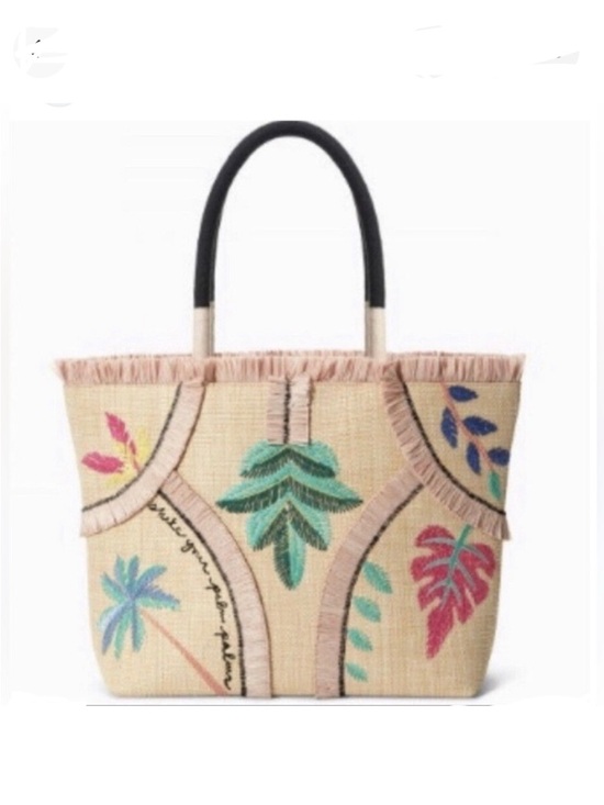 Stella & Dot Handbags - Stella & Dot Antibes Straw and Raffia Tote
Bag Embroidered Shake Your Palms